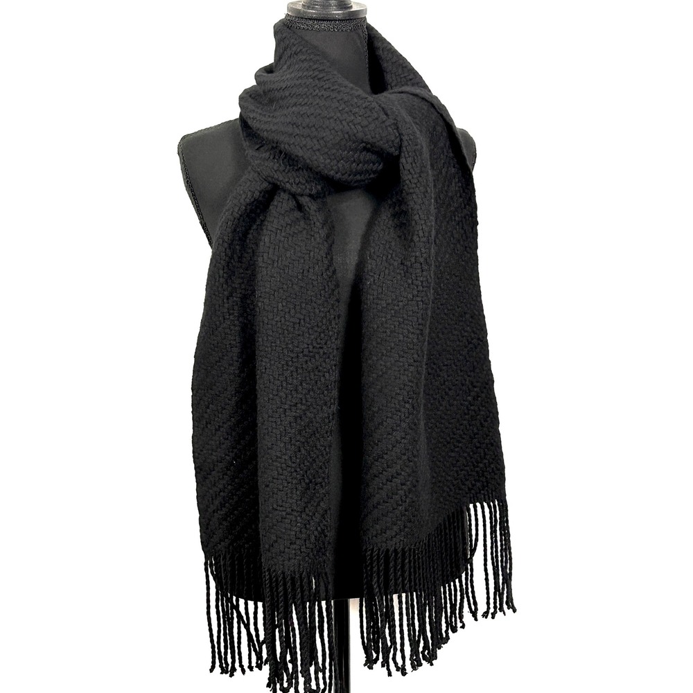 Banana Republic Lambswool Cashmere Scarf Black Basketweave Womens Unisex NEW